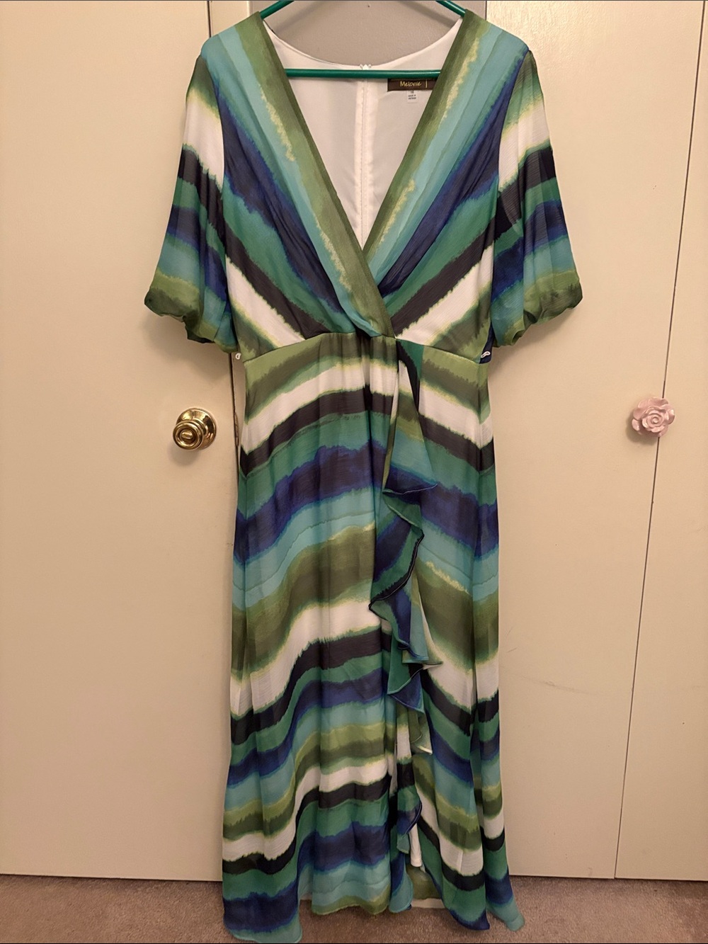 Size 16 Melonie Green Blue Striped Maxi Dress